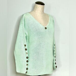Pure Handknit Mint Green Chunky Thick Hand Knitted Sweater 100% Cotton size M/L